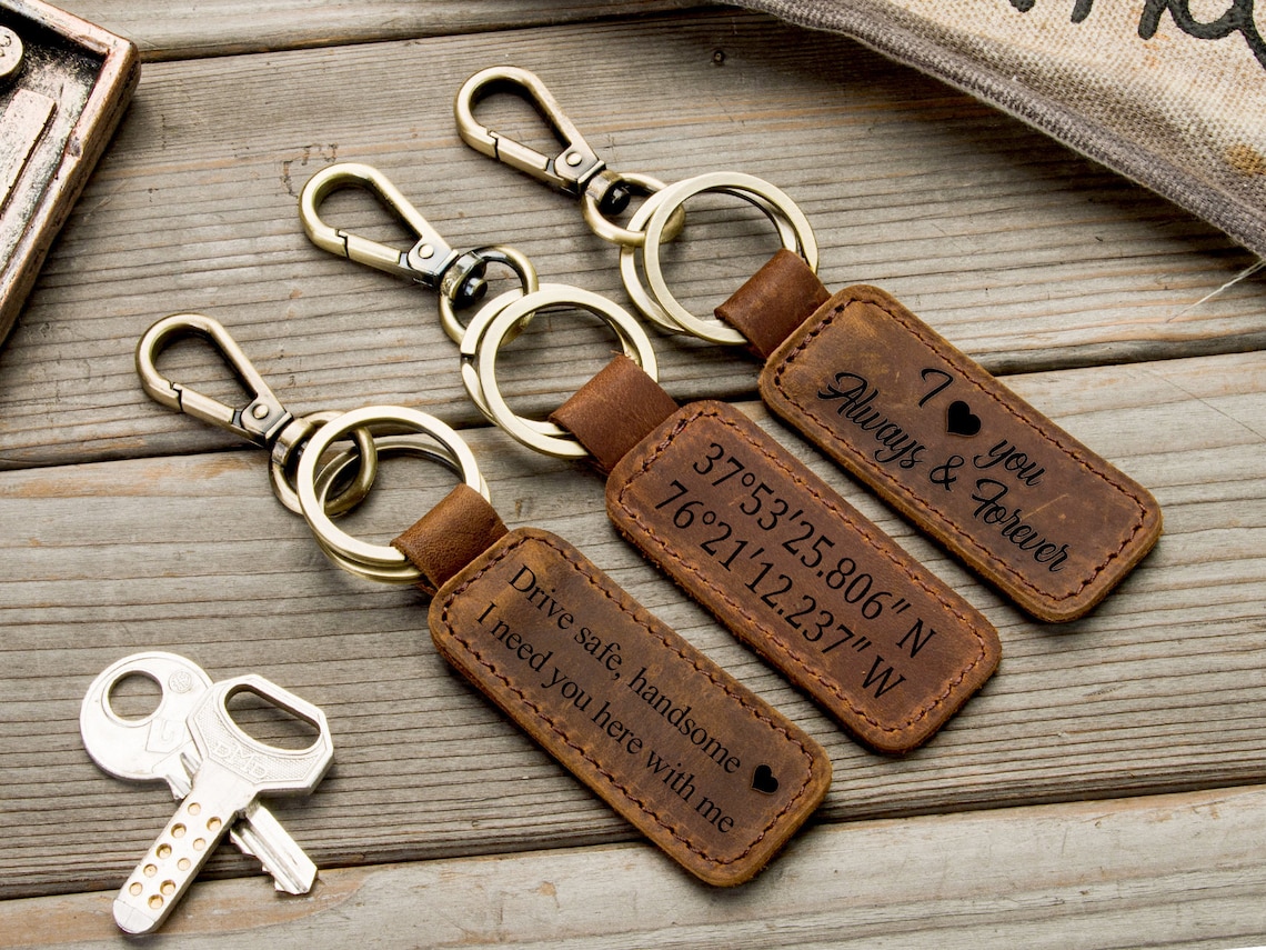 Engraved Coordinates Key Chain Monogram Keychains Mens gifts Etsy