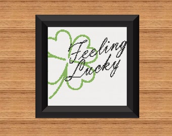 St Patrick's Day "Feeling Lucky" Shamrock, 4 Leaf Clover, Cross Stitch Pattern