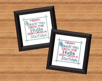 Merry Beachmas Coastal Christmas Cross Stitch - Digital Download