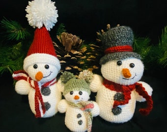 Snowman Family Crochet Pattern: Amigurumi Stuffed Toy (PDF Pattern)