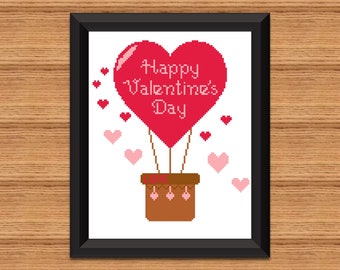 Valentine's Day Heart Hot Air Balloon Cross Stitch Pattern (Digital Download)