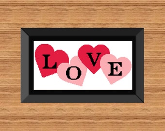 Valentines Day LOVE Heart Cross Stitch Pattern (Digital Download)