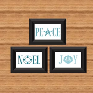 Peace, Joy, Noel Coastal Beachy Christmas Cross Stitch - Digital Download