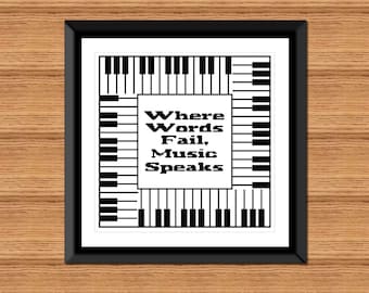 Piano Keys: "Where Words Fail, Music Speaks" - Piano Cross Stitch Pattern - Digital Download