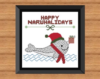 Christmas Narwhal Cross Stitch Pattern: Happy Narwhalidays (Digital Download)