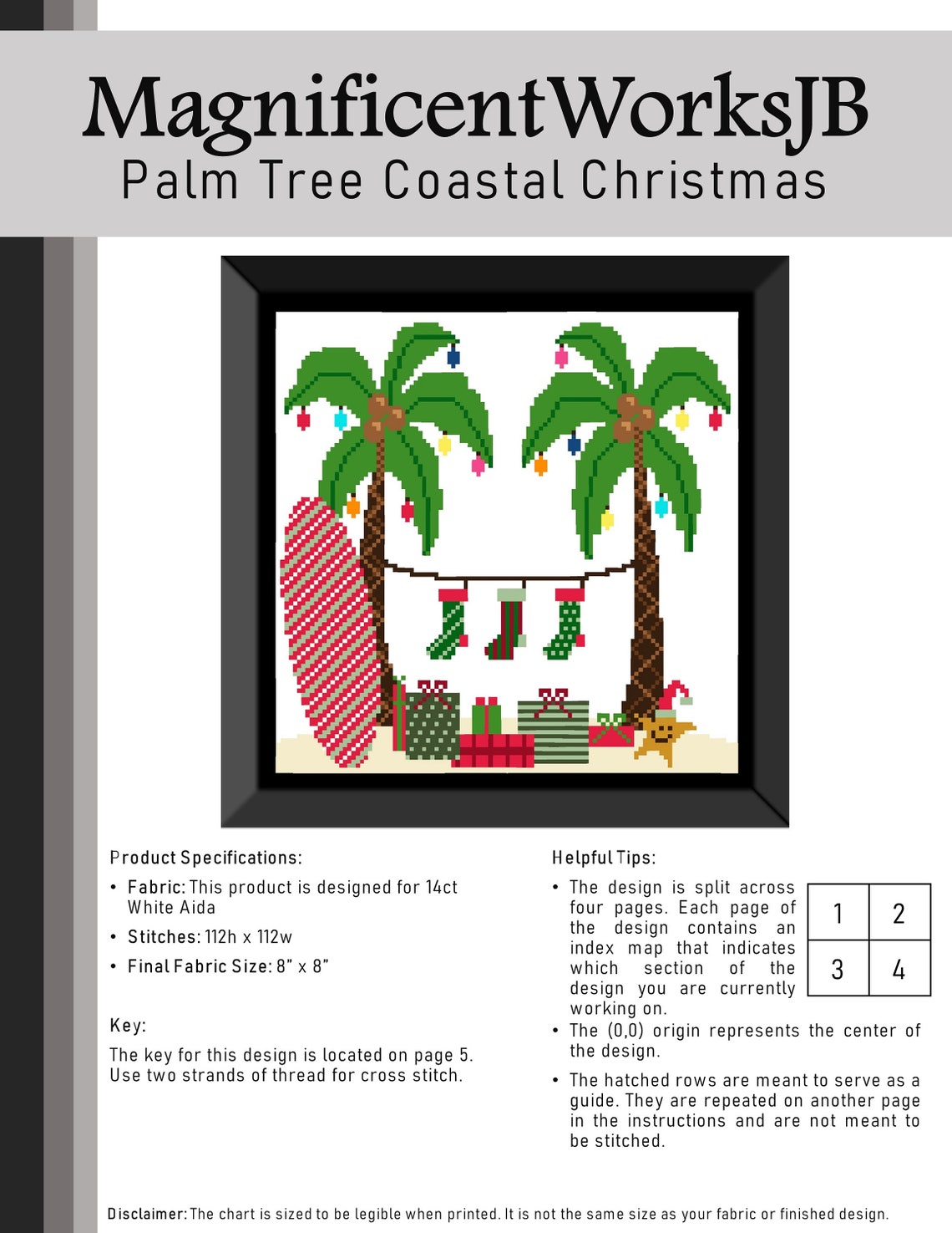 Palm Tree Christmas Cross Stitch Beach Cross Stitch Coastal Christmas