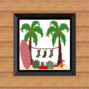 Palm Tree Christmas Cross Stitch - Beach Cross Stitch - Coastal Christmas Cross Stitch  - Digital Download