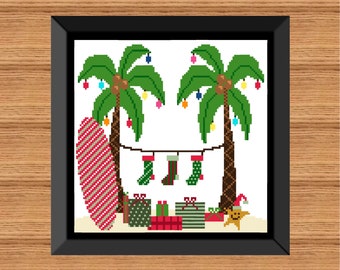 Palm Tree Christmas Cross Stitch Pattern: Coastal Holiday (Digital Download)