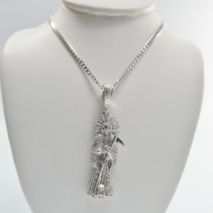 echte 925 sterling silber 18 zoll panzerkette und santa muerte anhänger charm