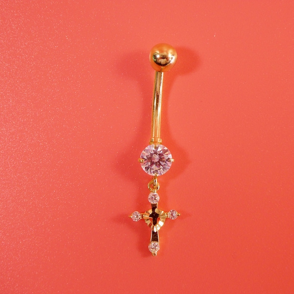 Belly Button Cross Dangle Gold Etsy