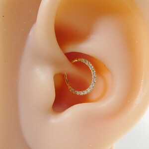 14k real solid yellow gold cz hoop earring cartilage daith ring piercing