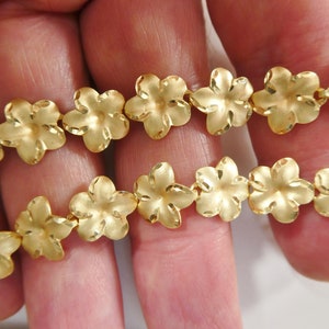 Flor de plata esterlina 925 auténtica de 7 pulgadas con acabado mate en tono dorado de 14 k