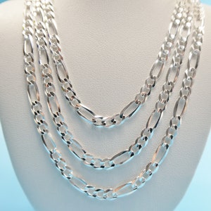 real 925 sterling silver 4mm Italian concave figaro solid chain lobster lock clasp