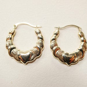 14k real solid yellow gold small heart hoop design earrings