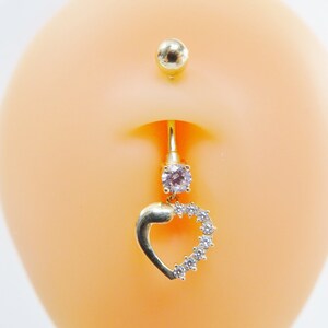 Piercing all’ombelico con cuore pendente in vero oro giallo massiccio 14k