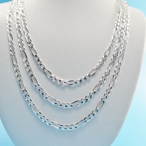 real 925 sterling silver 2.6mm Italian concave figaro solid chain lobster lock clasp