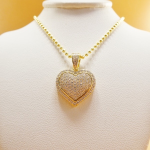 14k yellow color tone moon cut chain and heart over real 925 sterling silver