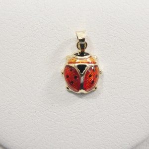 14k real solid yellow gold small enamel lady bug charm pendent
