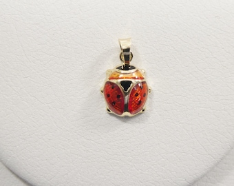 14k real solid yellow gold small enamel lady bug charm pendent