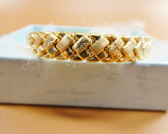 8 inch basket STAMPATO bracelet all yellow color tone14k yellow gold color finish over real 925 sterling silver