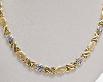 Sterling Silver XOXO Necklace: Two-Tone 14k Gold Finish