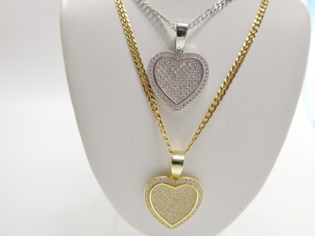 Real 925 Sterling Silver 18 Inch Flat Chain and Heart Pendent Charm - Etsy