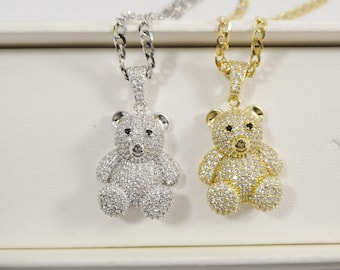 925 sterling silver teddy bear set chain and pendent
