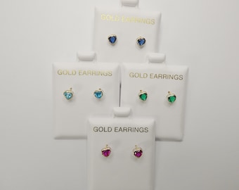 10k real solid yellow gold birthstone screw back children earrings heart bazel shape