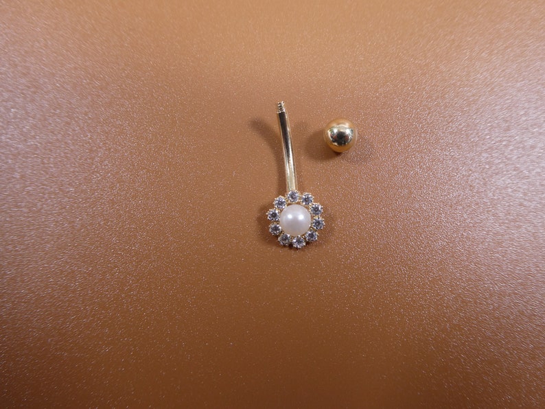 14k real solid yellow gold freshwater pearl belly ring