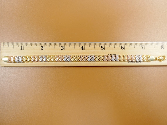 8 Inch Basket STAMPATO Bracelet Tri Color Tone 14k Yellow