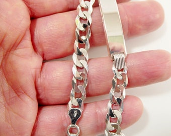 8.5 Inch Real 925 Sterling Silver Solid Curb Men ID Bracelet