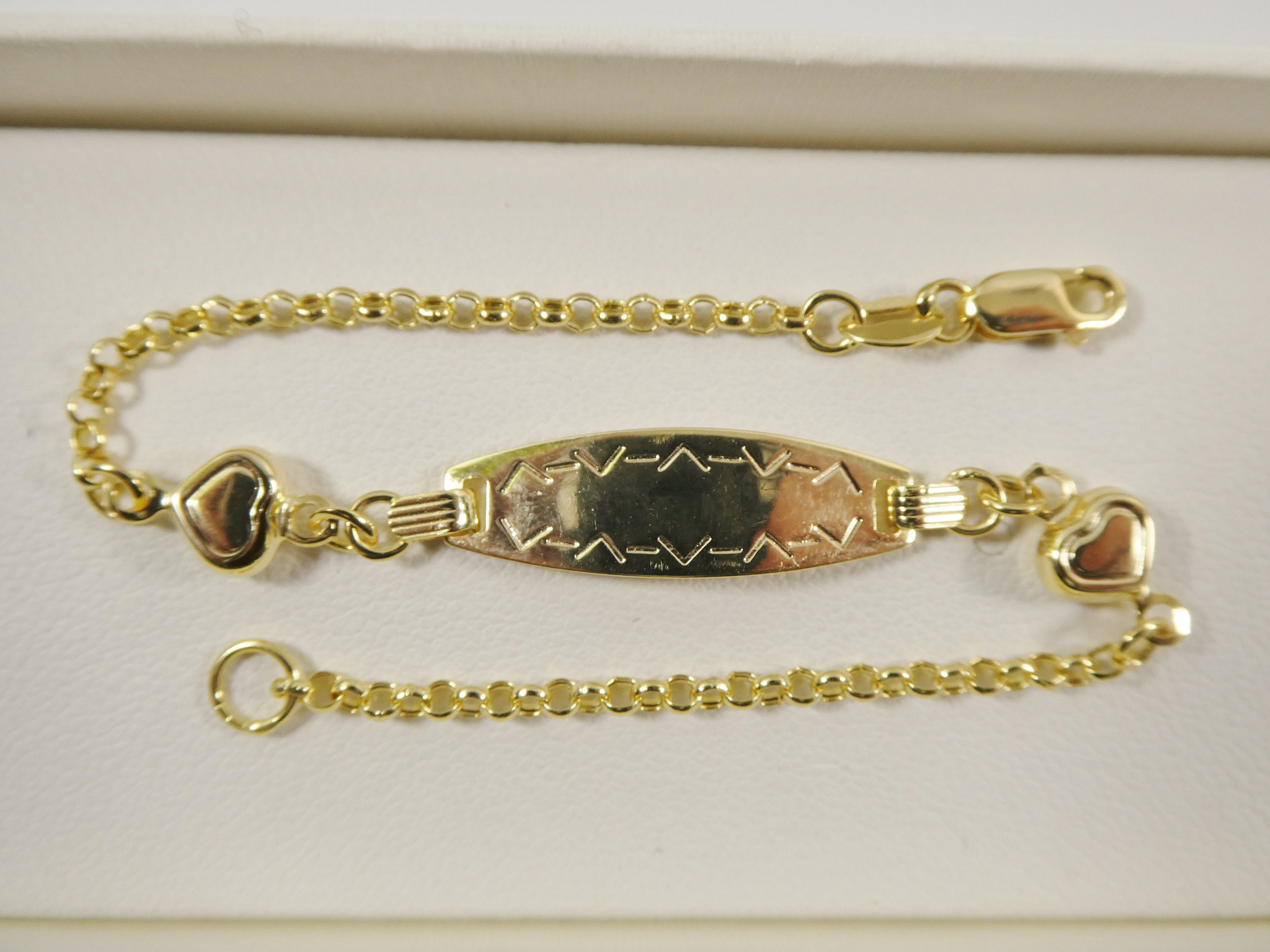 14k Real Solid Yellow Gold Double Heart 6 Inch Baby Id Bracelet - Etsy