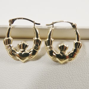 10k real solid yellow gold small claddagh heart classic baby hoop earrings