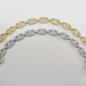 real 925 sterling silver mariner link full stone micro setting bracelet