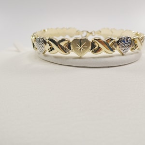 echte 10k solid Gelbgold x Herz und Küsse 7 Zoll und 8 Zoll Stampato Armband