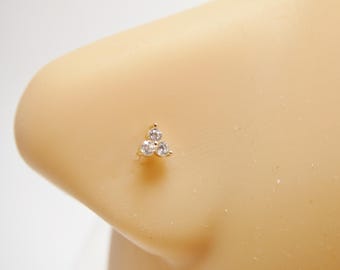 14k real solid yellow gold triangle long stud nose rings