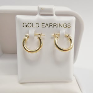 real 10k solid yellow gold plain polish hoop 12mm tube earrings