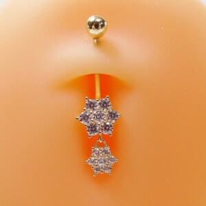 14k real solid yellow gold flower shaped belly button ring piercing