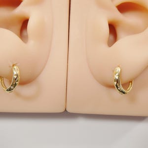 real 10k solid yellow gold cz earring / cartilage daith hoop huggie earring