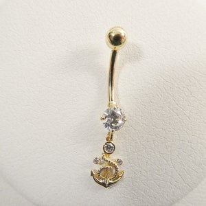 14k real solid yellow gold anchor dangling belly button ring piercing