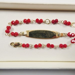 real 14k yellow gold / red / black / stone 5.5 inch baby ID bracelet