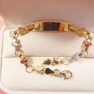 14K real solid yellow gold heart  5.5 inch baby ID bracelet