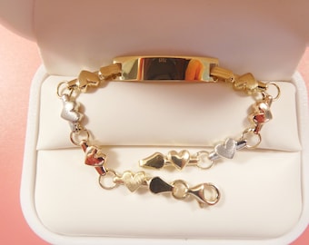 14K echtes massives Gelbgold Herz 5,5 Zoll Baby ID Armband