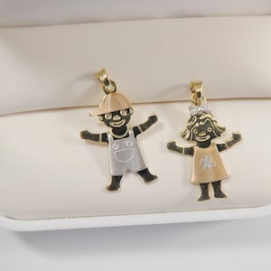 14k real solid yellow gold tri color small boy girl charm pendent