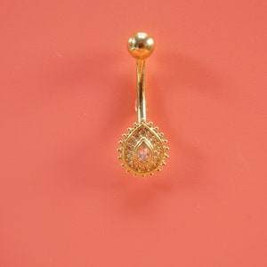 Piercing all&#39;ombelico in oro giallo massiccio 14k, forma ovale, lucidato a specchio