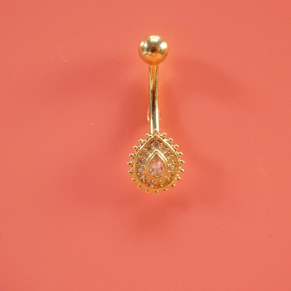 14k real solid yellow gold high polish oval shape belly button ring piercing