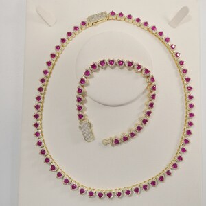 14k gold filled yellow gold ruby color heart necklace / bracelet