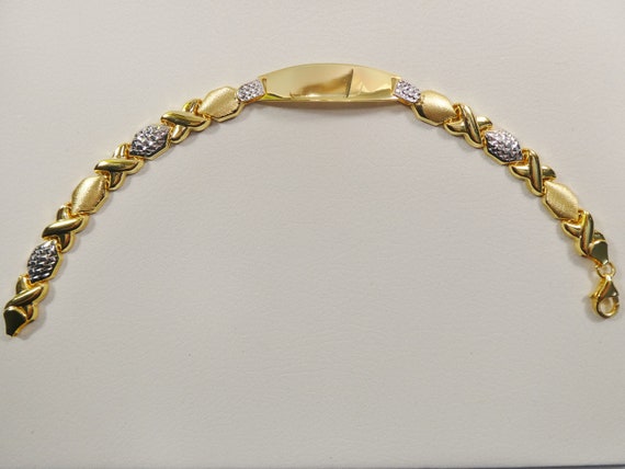 Real 925 Sterling Silver Stampato XOXO ID Bracelet 14k Yellow Gold