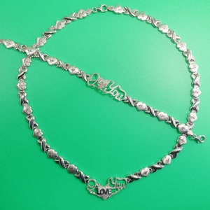925 real sterling silver I love you xoxo hugs and kisses stampato 14k white gold tone color