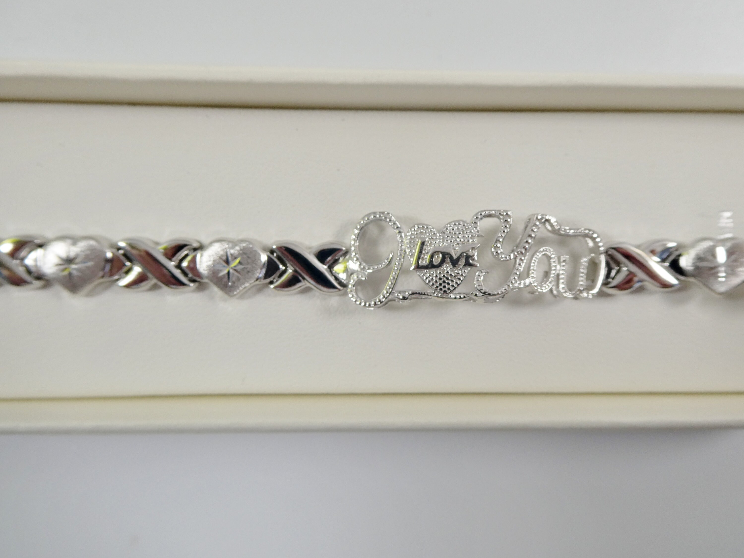 Real 925 Sterling Silver I Love You Xo X Heart Stampato